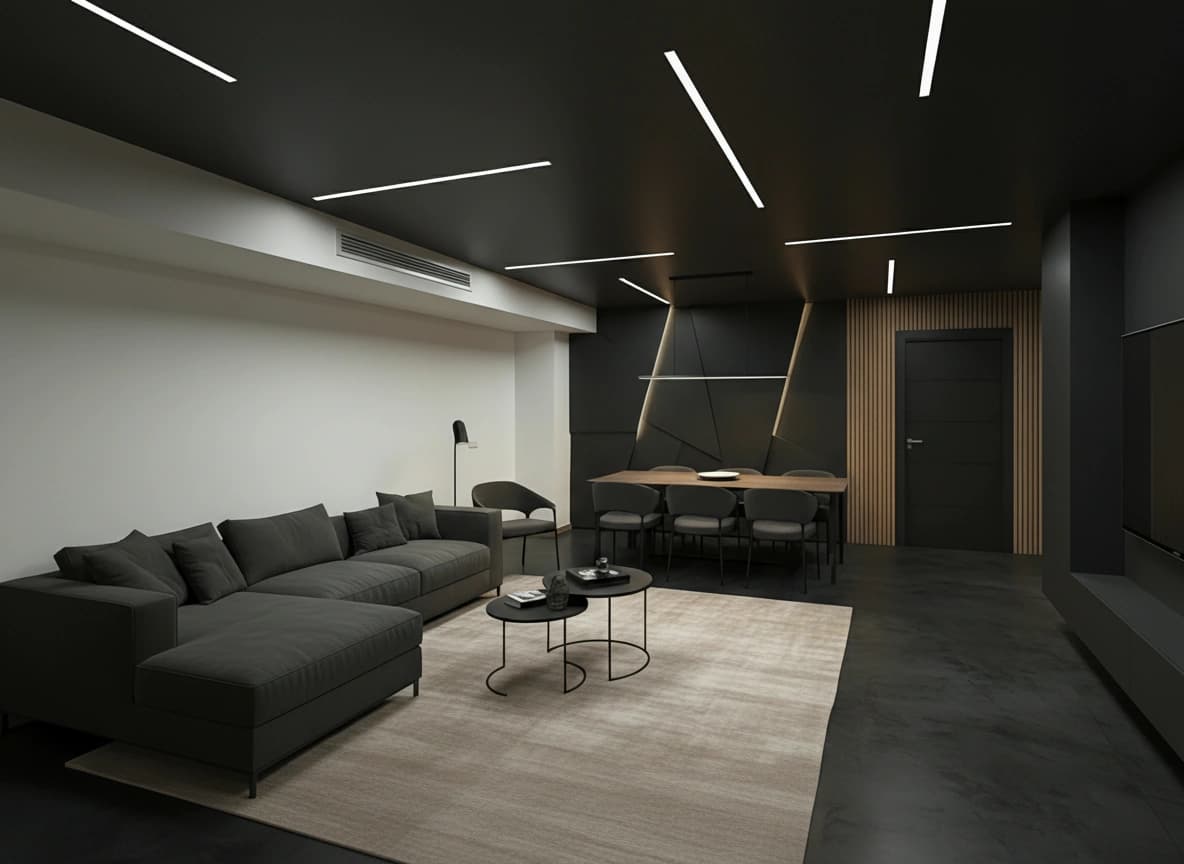 Before photo of a living room with outdated furniture, ready for an AI-powered redesign.