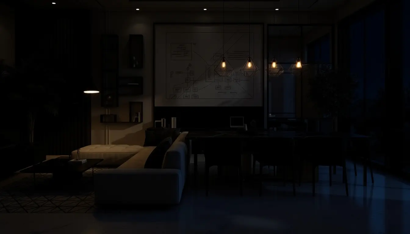 A room with the original lighting changed thanks to our AI Room Relighiting AI model